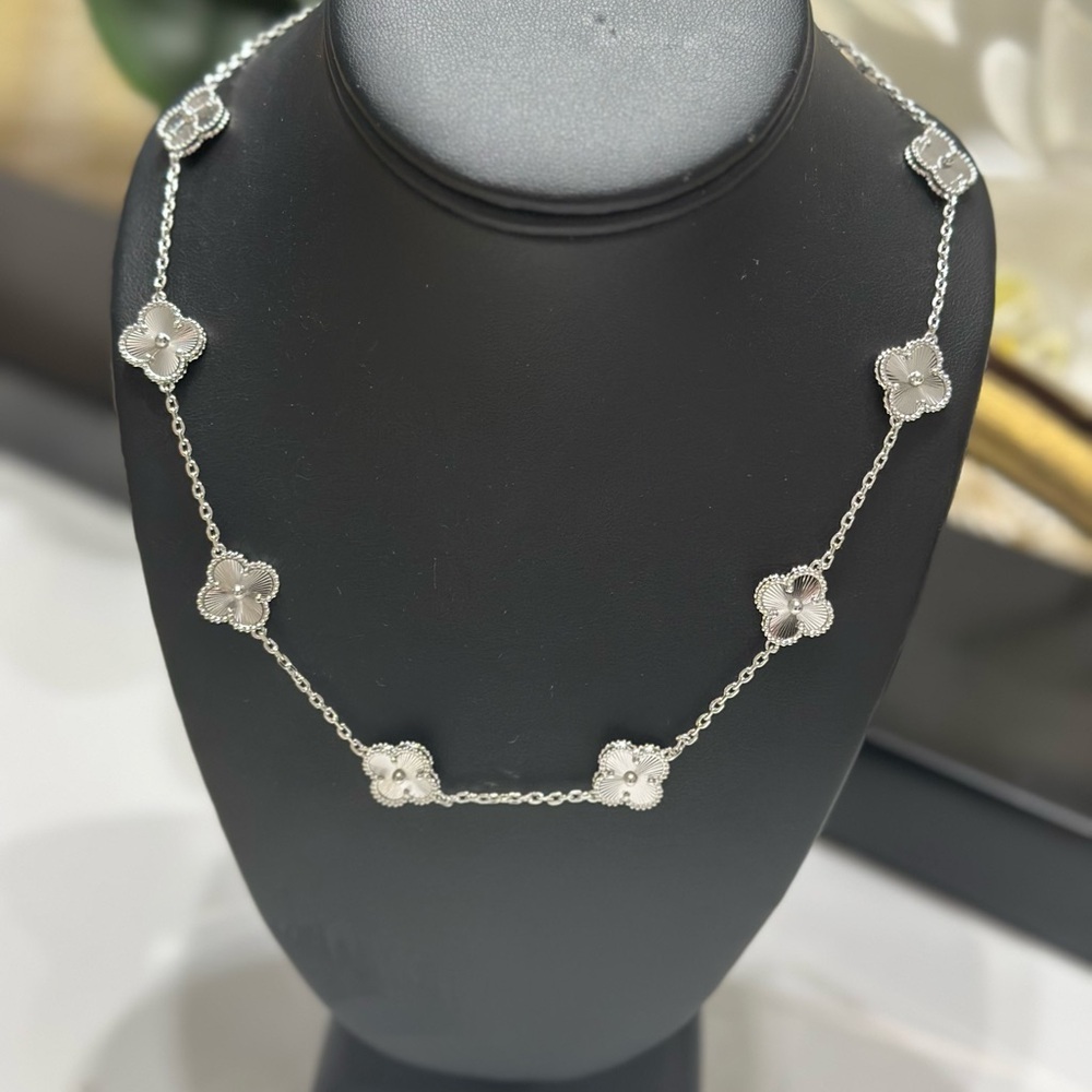 Elegant white gold plated clover  Necklace